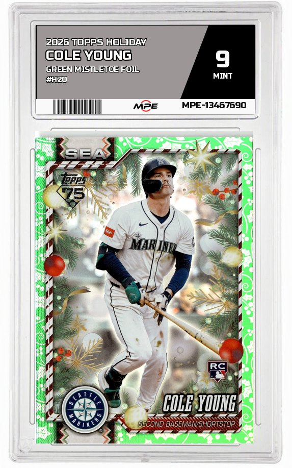 2026 TOPPS HOLIDAY GREEN MISTLETOE FOIL #H20 COLE YOUNG MPE 9 MINT — graded card auctioned from the MPE vault
