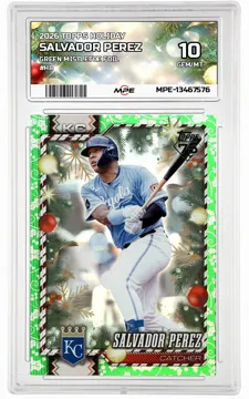 2026 TOPPS HOLIDAY GREEN MISTLETOE FOIL #H8 SALVADOR PEREZ MPE 10 GEM/MT — graded card up for auction