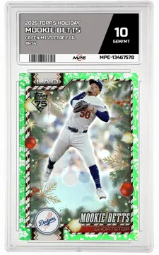 2026 TOPPS HOLIDAY GREEN MISTLETOE FOIL #H54 MOOKIE BETTS MPE 10 GEM/MT — graded card up for auction