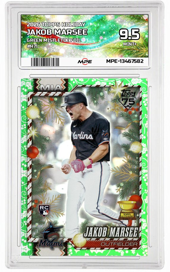 2026 TOPPS HOLIDAY GREEN MISTLETOE FOIL #H71 JAKOB MARSEE MPE 9.5 MINT+ — graded card auctioned from the MPE vault