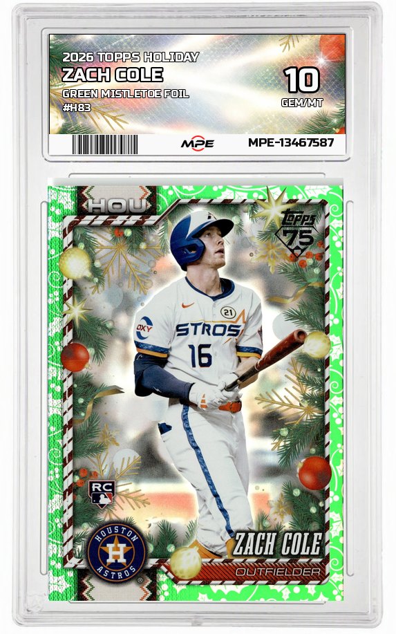 2026 TOPPS HOLIDAY GREEN MISTLETOE FOIL #H83 ZACH COLE MPE 10 GEM/MT — graded card auctioned from the MPE vault