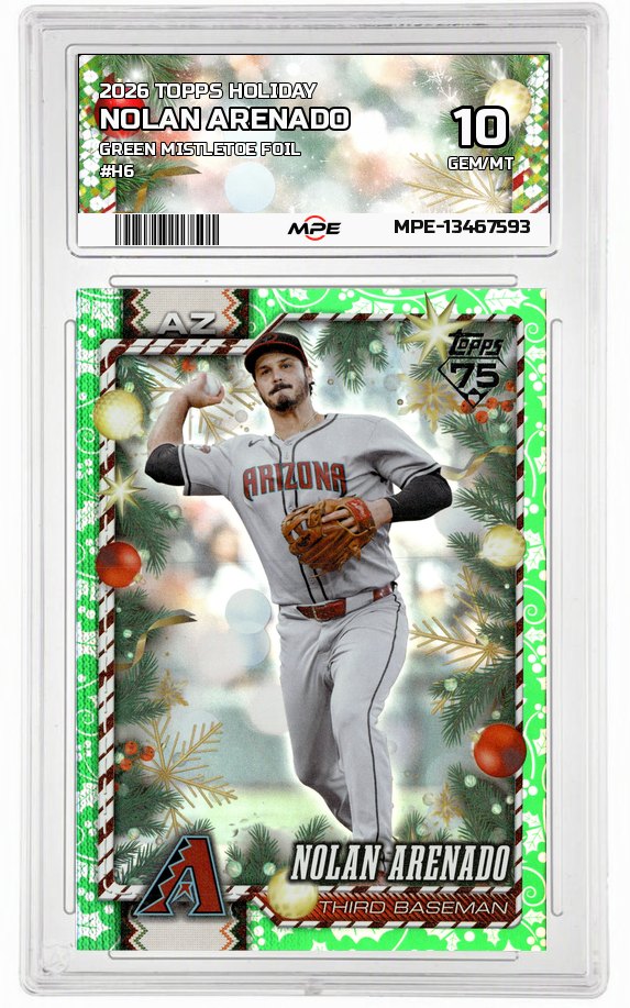 2026 TOPPS HOLIDAY GREEN MISTLETOE FOIL #H6 NOLAN ARENADO MPE 10 GEM/MT — graded card auctioned from the MPE vault