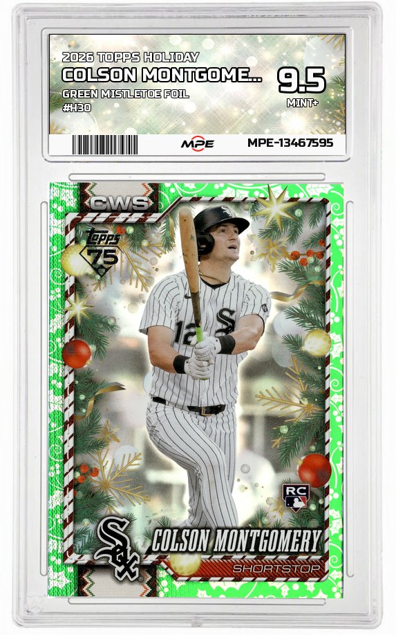 2026 TOPPS HOLIDAY GREEN MISTLETOE FOIL #H30 COLSON MONTGOMERY MPE 9.5 MINT+ — graded card auctioned from the MPE vault