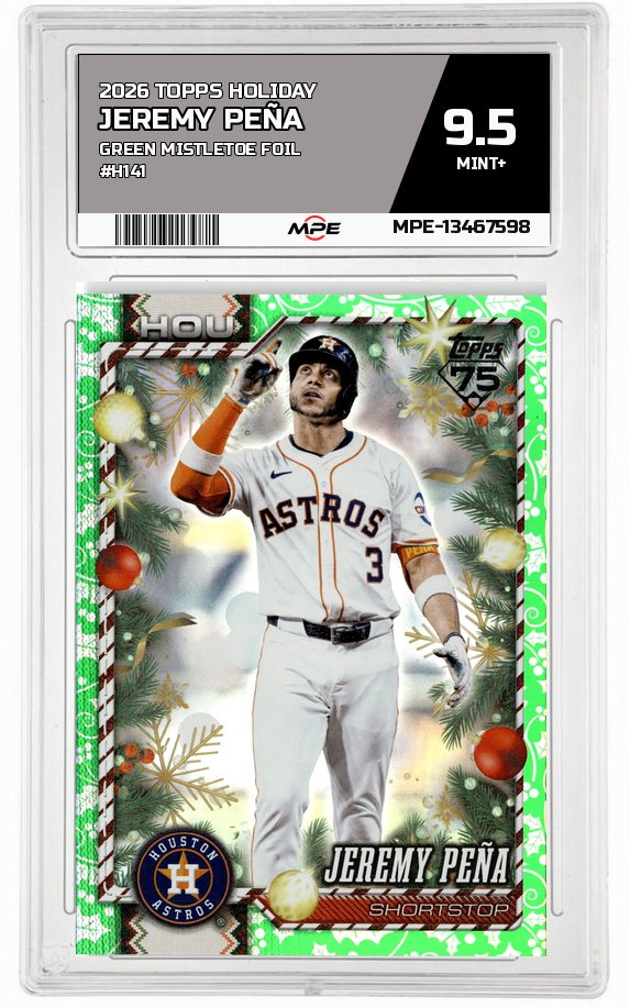 2026 TOPPS HOLIDAY GREEN MISTLETOE FOIL #H141 JEREMY PEÑA MPE 9.5 MINT+ — graded card auctioned from the MPE vault