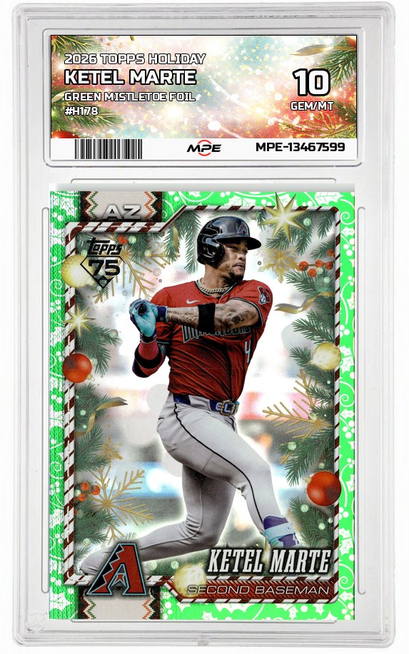2026 TOPPS HOLIDAY GREEN MISTLETOE FOIL #H178 KETEL MARTE MPE 10 GEM/MT — graded card auctioned from the MPE vault