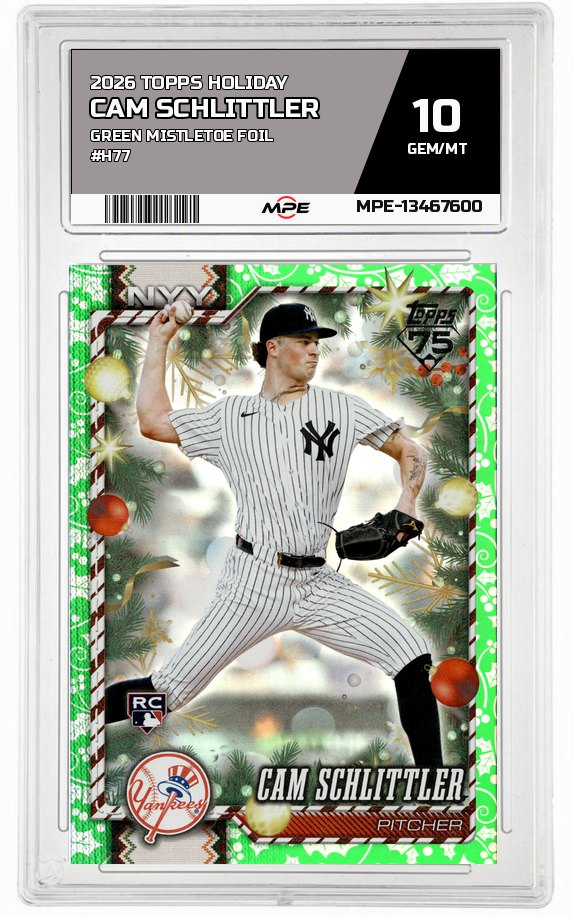 2026 TOPPS HOLIDAY GREEN MISTLETOE FOIL #H77 CAM SCHLITTLER MPE 10 GEM/MT — graded card auctioned from the MPE vault