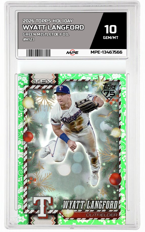 2026 TOPPS HOLIDAY GREEN MISTLETOE FOIL #H123 WYATT LANGFORD MPE 10 GEM/MT — graded card auctioned from the MPE vault