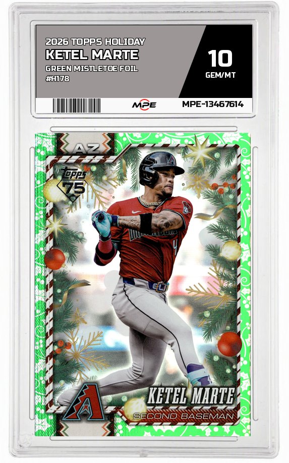 2026 TOPPS HOLIDAY GREEN MISTLETOE FOIL #H178 KETEL MARTE MPE 10 GEM/MT — graded card auctioned from the MPE vault