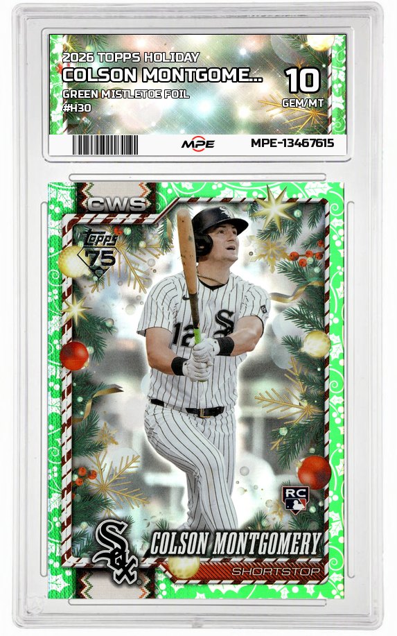 2026 TOPPS HOLIDAY GREEN MISTLETOE FOIL #H30 COLSON MONTGOMERY MPE 10 GEM/MT — graded card auctioned from the MPE vault