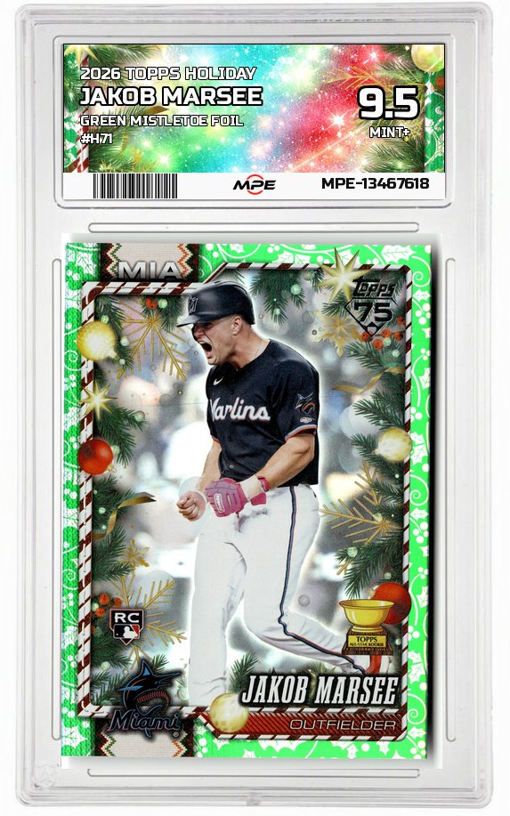 2026 TOPPS HOLIDAY GREEN MISTLETOE FOIL #H71 JAKOB MARSEE MPE 9.5 MINT+ — graded card auctioned from the MPE vault