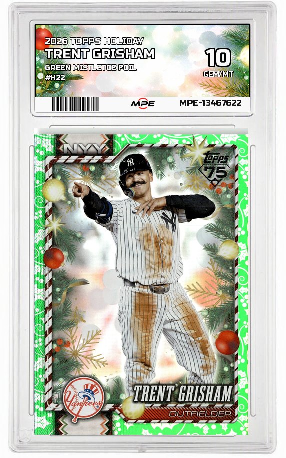 2026 TOPPS HOLIDAY GREEN MISTLETOE FOIL #H22 TRENT GRISHAM MPE 10 GEM/MT — graded card auctioned from the MPE vault