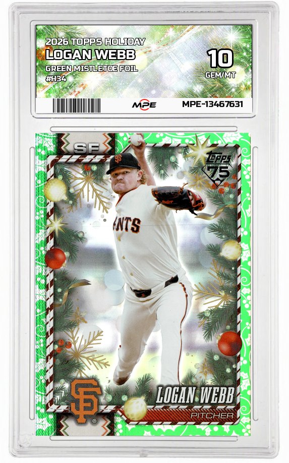 2026 TOPPS HOLIDAY GREEN MISTLETOE FOIL #H34 LOGAN WEBB MPE 10 GEM/MT — graded card auctioned from the MPE vault