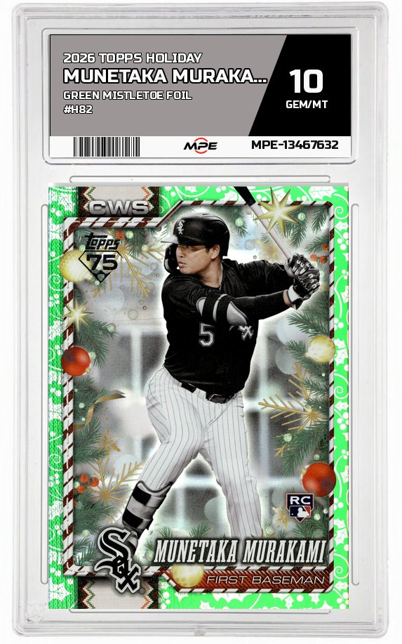2026 TOPPS HOLIDAY GREEN MISTLETOE FOIL #H82 MUNETAKA MURAKAMI MPE 10 GEM/MT — graded card auctioned from the MPE vault