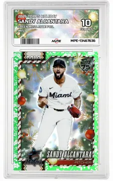 2026 TOPPS HOLIDAY GREEN MISTLETOE FOIL #H57 SANDY ALCANTARA MPE 10 GEM/MT — graded card up for auction