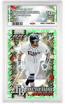 2026 TOPPS HOLIDAY GREEN MISTLETOE FOIL #H21 JONATHAN ARANDA MPE 10 GEM/MT — graded card up for auction