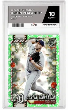 2026 TOPPS HOLIDAY GREEN MISTLETOE FOIL #H179 JUSTIN VERLANDER MPE 10 GEM/MT — graded card up for auction