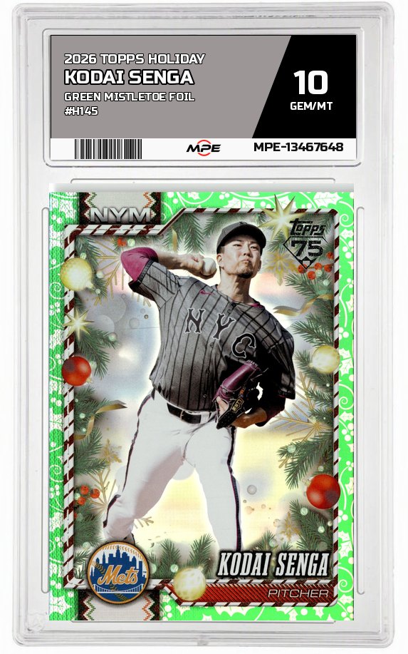 2026 TOPPS HOLIDAY GREEN MISTLETOE FOIL #H145 KODAI SENGA MPE 10 GEM/MT — graded card auctioned from the MPE vault