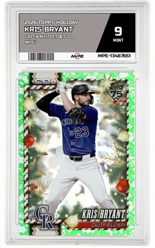 2026 TOPPS HOLIDAY GREEN MISTLETOE FOIL #H163 KRIS BRYANT MPE 9 MINT — graded card up for auction