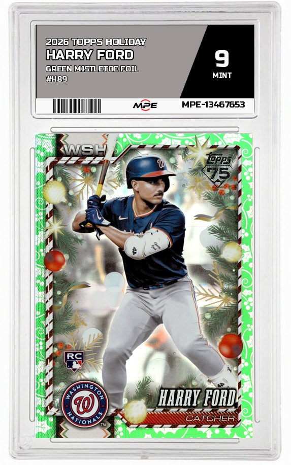 2026 TOPPS HOLIDAY GREEN MISTLETOE FOIL #H89 HARRY FORD MPE 9 MINT — graded card auctioned from the MPE vault