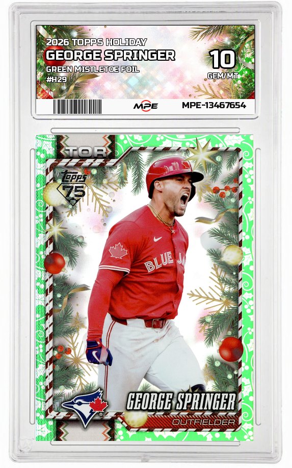 2026 TOPPS HOLIDAY GREEN MISTLETOE FOIL #H29 GEORGE SPRINGER MPE 10 GEM/MT — graded card auctioned from the MPE vault
