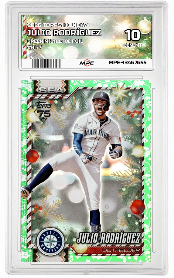 2026 TOPPS HOLIDAY GREEN MISTLETOE FOIL #H177 JULIO RODRÍGUEZ MPE 10 GEM/MT — graded card auctioned from the MPE vault