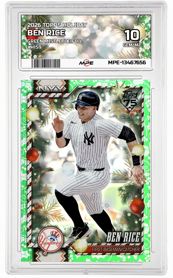 2026 TOPPS HOLIDAY GREEN MISTLETOE FOIL #H159 BEN RICE MPE 10 GEM/MT — graded card auctioned from the MPE vault