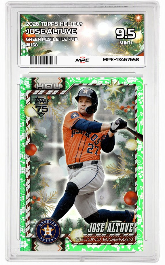 2026 TOPPS HOLIDAY GREEN MISTLETOE FOIL #H58 JOSE ALTUVE MPE 9.5 MINT+ — graded card auctioned from the MPE vault