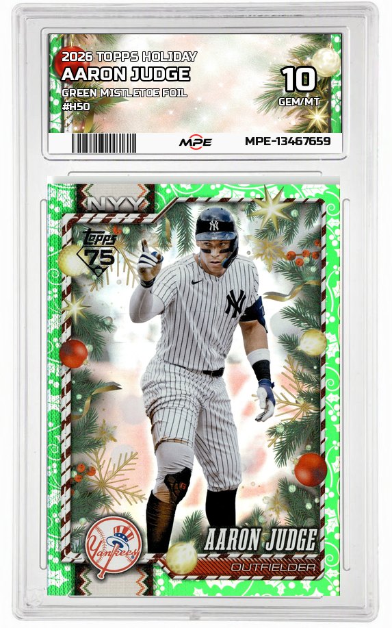 2026 TOPPS HOLIDAY GREEN MISTLETOE FOIL #H50 AARON JUDGE MPE 10 GEM/MT — graded card auctioned from the MPE vault