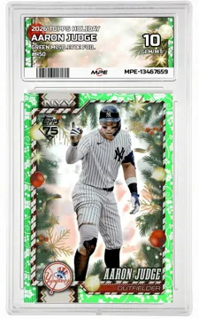 2026 TOPPS HOLIDAY GREEN MISTLETOE FOIL #H50 AARON JUDGE MPE 10 GEM/MT — graded card up for auction