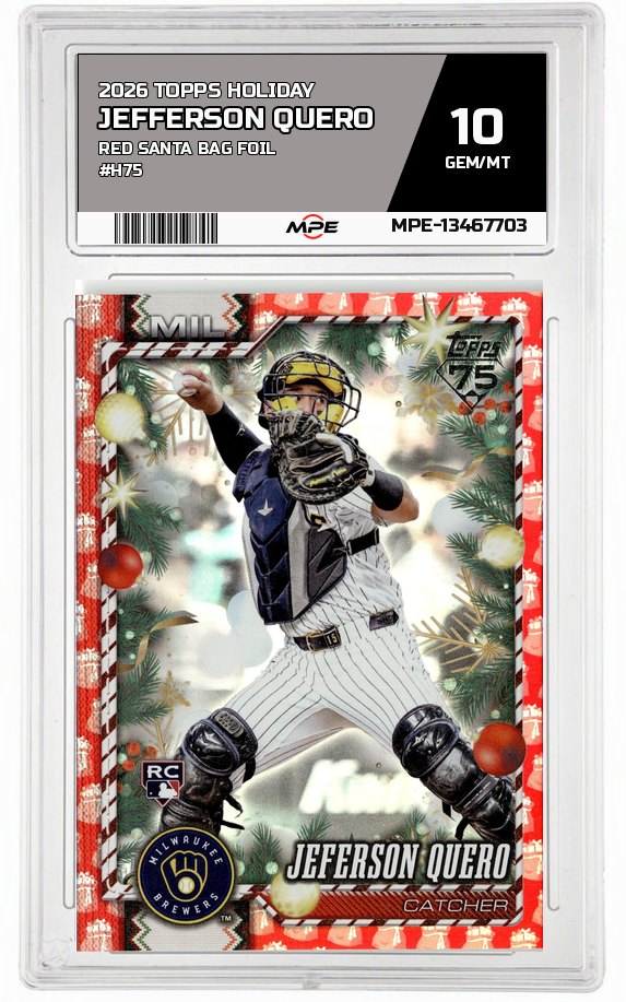 2026 TOPPS HOLIDAY RED SANTA BAG FOIL #H75 JEFFERSON QUERO MPE 10 GEM/MT — graded card auctioned from the MPE vault