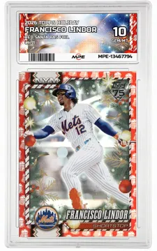 2026 TOPPS HOLIDAY RED SANTA BAG FOIL #H91 FRANCISCO LINDOR MPE 10 GEM/MT — graded card up for auction