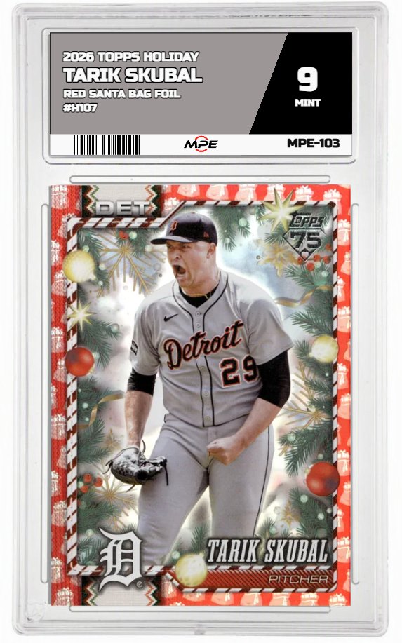 2026 TOPPS HOLIDAY RED SANTA BAG FOIL #H107 TARIK SKUBAL MPE 9 MINT — graded card auctioned from the MPE vault