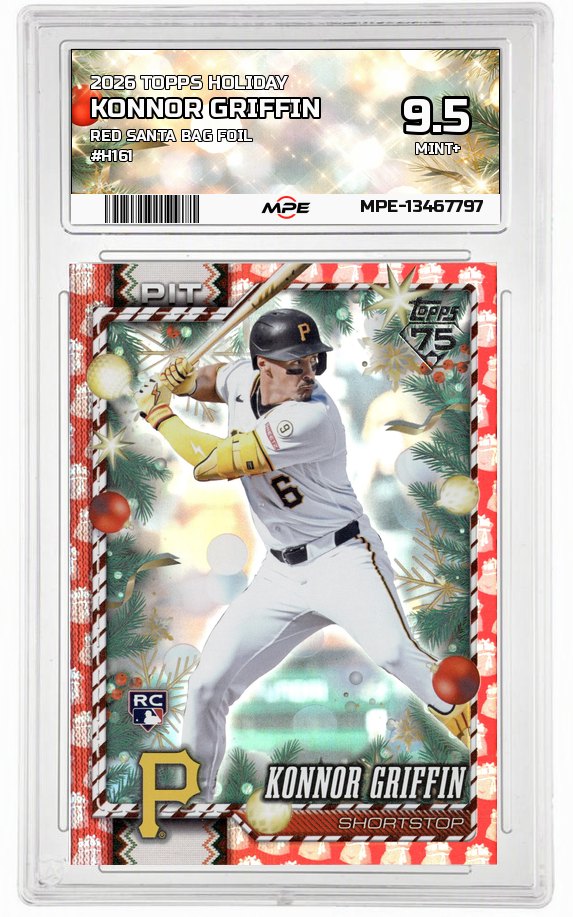 2026 TOPPS HOLIDAY RED SANTA BAG FOIL #H161 KONNOR GRIFFIN MPE 9.5 MINT+ — graded card auctioned from the MPE vault