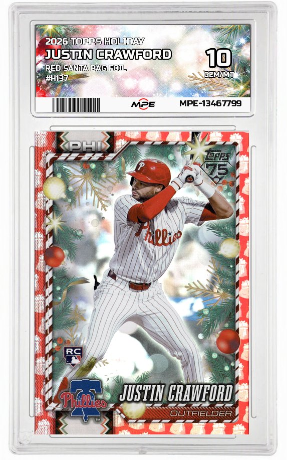 2026 TOPPS HOLIDAY RED SANTA BAG FOIL #H137 JUSTIN CRAWFORD MPE 10 GEM/MT — graded card auctioned from the MPE vault