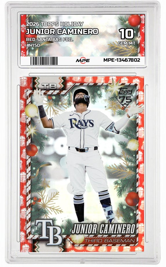 2026 TOPPS HOLIDAY RED SANTA BAG FOIL #H150 JUNIOR CAMINERO MPE 10 GEM/MT — graded card auctioned from the MPE vault