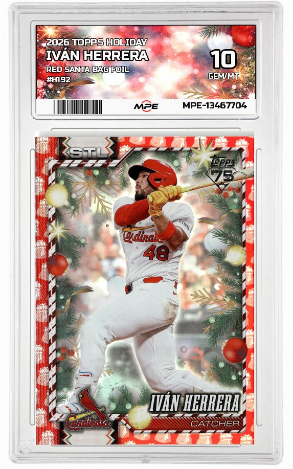 2026 TOPPS HOLIDAY RED SANTA BAG FOIL #H192 IVÁN HERRERA MPE 10 GEM/MT — graded card auctioned from the MPE vault