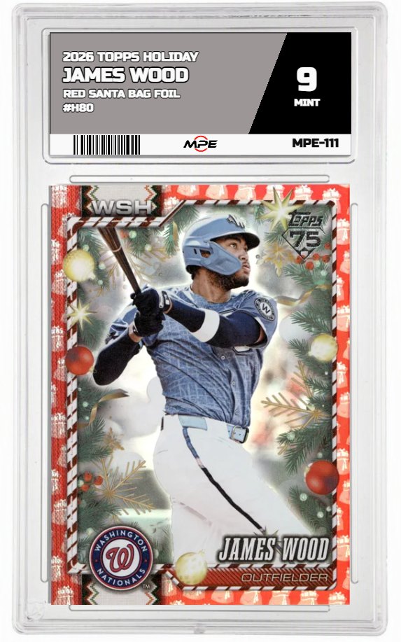2026 TOPPS HOLIDAY RED SANTA BAG FOIL #H80 JAMES WOOD MPE 9 MINT — graded card auctioned from the MPE vault