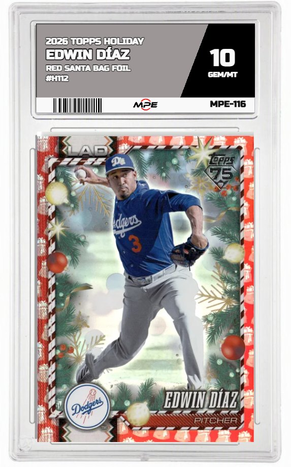 2026 TOPPS HOLIDAY RED SANTA BAG FOIL #H112 EDWIN DÍAZ MPE 10 GEM/MT — graded card auctioned from the MPE vault