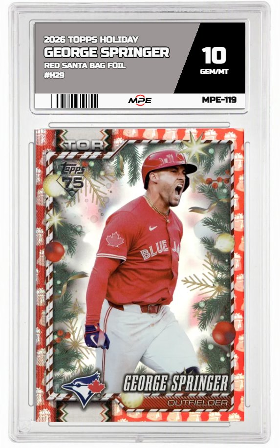 2026 TOPPS HOLIDAY RED SANTA BAG FOIL #H29 GEORGE SPRINGER MPE 10 GEM/MT — graded card auctioned from the MPE vault