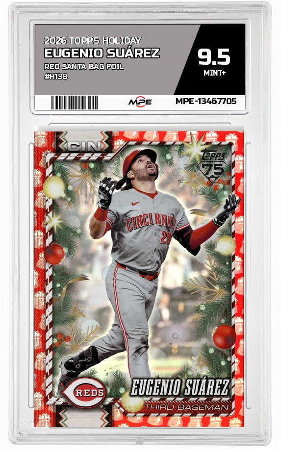 2026 TOPPS HOLIDAY RED SANTA BAG FOIL #H138 EUGENIO SUÁREZ MPE 9.5 MINT+ — graded card auctioned from the MPE vault