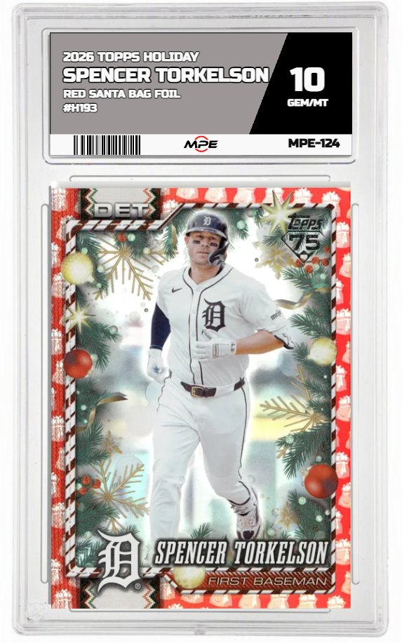2026 TOPPS HOLIDAY RED SANTA BAG FOIL #H193 SPENCER TORKELSON MPE 10 GEM/MT — graded card auctioned from the MPE vault
