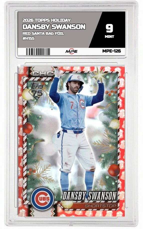 2026 TOPPS HOLIDAY RED SANTA BAG FOIL #H155 DANSBY SWANSON MPE 9 MINT — graded card auctioned from the MPE vault