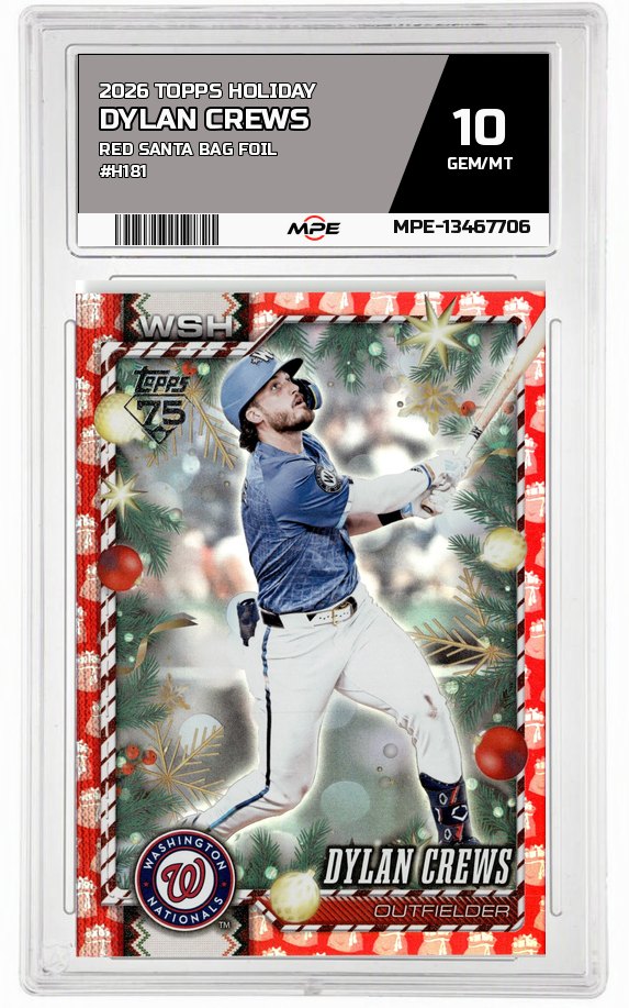 2026 TOPPS HOLIDAY RED SANTA BAG FOIL #H181 DYLAN CREWS MPE 10 GEM/MT — graded card auctioned from the MPE vault