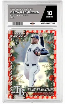 2026 TOPPS HOLIDAY RED SANTA BAG FOIL #H42 DREW RASMUSSEN MPE 10 GEM/MT — graded card up for auction