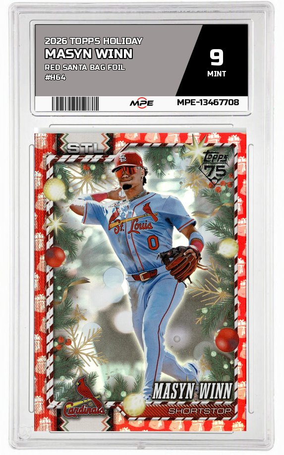 2026 TOPPS HOLIDAY RED SANTA BAG FOIL #H64 MASYN WINN MPE 9 MINT — graded card auctioned from the MPE vault