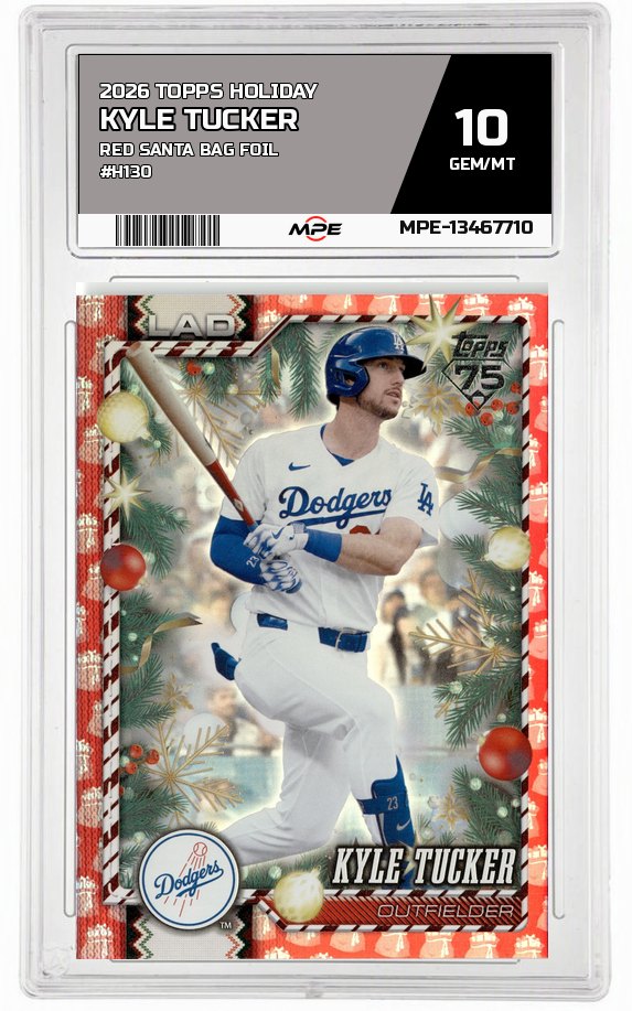 2026 TOPPS HOLIDAY RED SANTA BAG FOIL #H130 KYLE TUCKER MPE 10 GEM/MT — graded card auctioned from the MPE vault