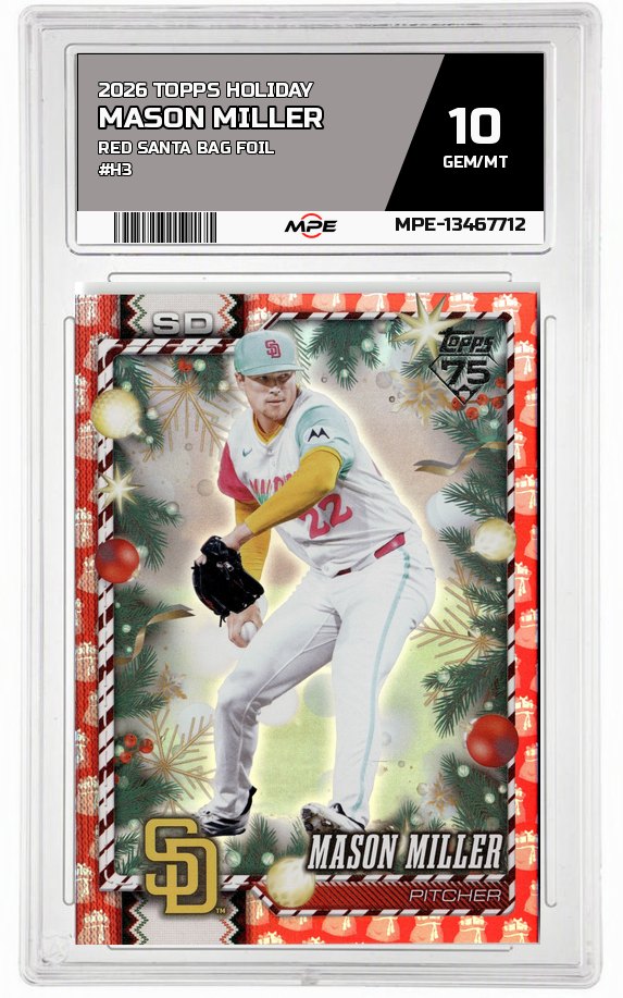 2026 TOPPS HOLIDAY RED SANTA BAG FOIL #H3 MASON MILLER MPE 10 GEM/MT — graded card auctioned from the MPE vault