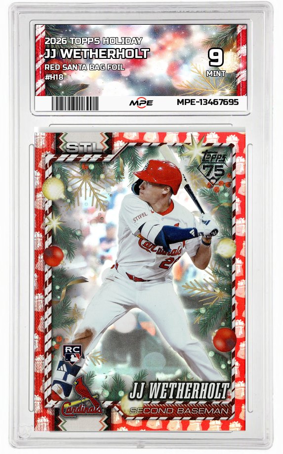 2026 TOPPS HOLIDAY RED SANTA BAG FOIL #H18 JJ WETHERHOLT MPE 9 MINT — graded card auctioned from the MPE vault