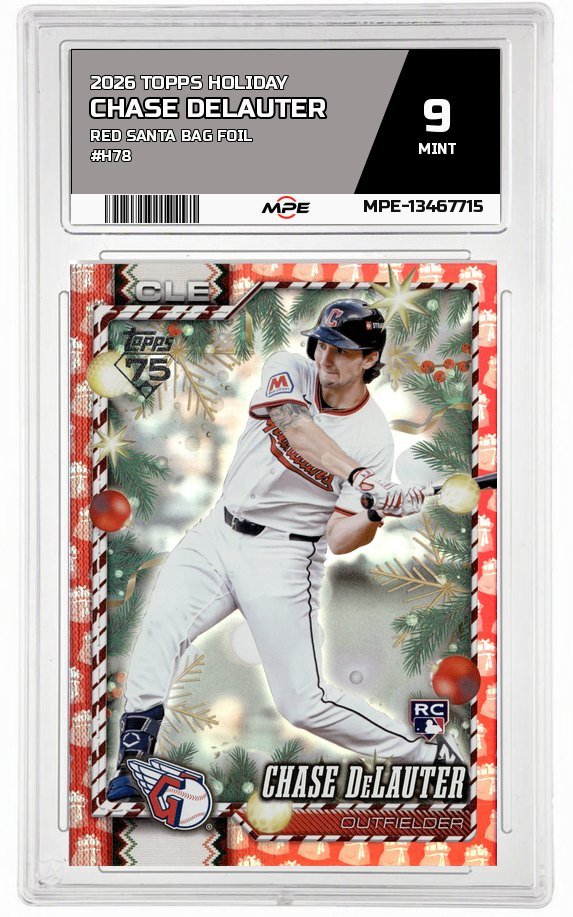 2026 TOPPS HOLIDAY RED SANTA BAG FOIL #H78 CHASE DELAUTER MPE 9 MINT — graded card auctioned from the MPE vault