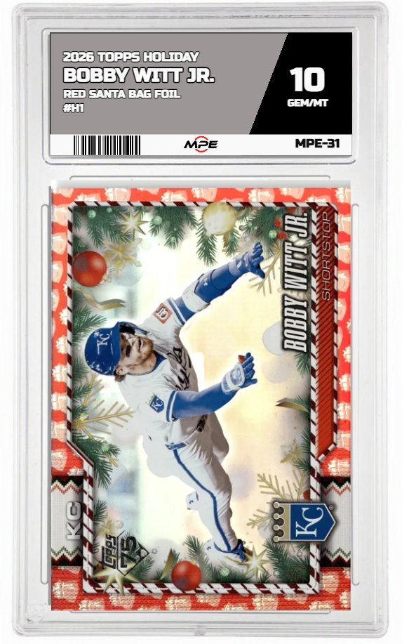 2026 TOPPS HOLIDAY RED SANTA BAG FOIL #H1 BOBBY WITT JR. MPE 10 GEM/MT — graded card auctioned from the MPE vault